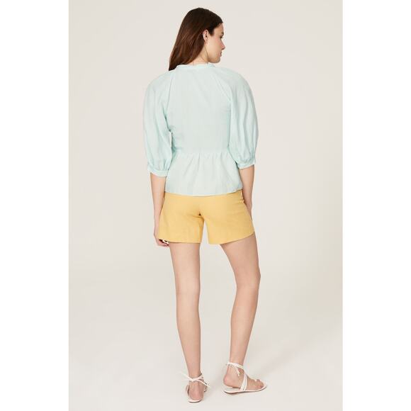 AMANDA UPRICHARD Light Blue Linen Blend Puff Sleeves Peplum Diego Top Size M - Picture 3 of 9